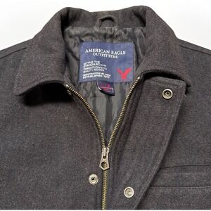 VTG American Eagle Jacket Mens L Charcoal Wool Chore Coat Snap Pockets Zip Up